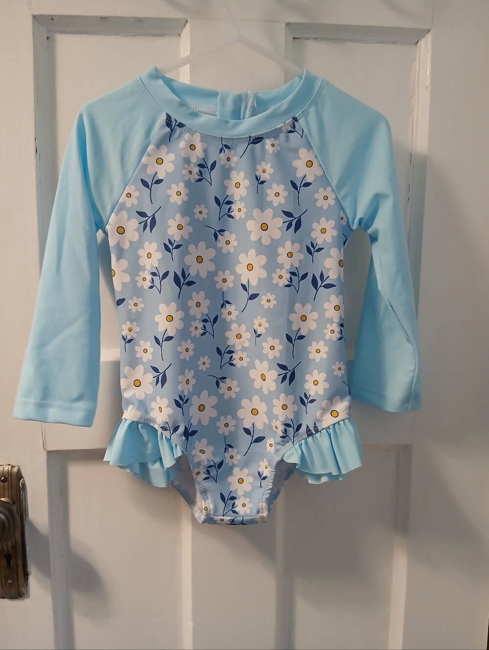 New Swimsuit Longsleeve Girls Floral Flowers Cutw Ruffle